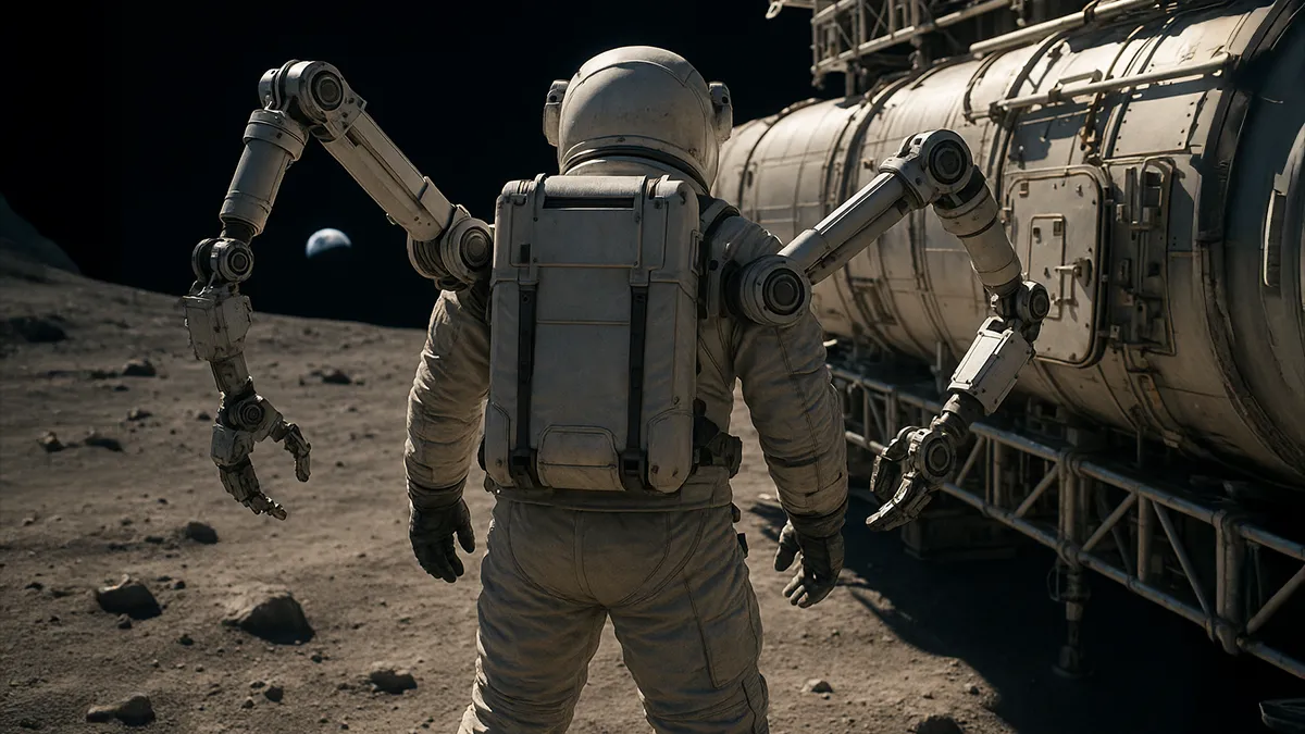 Ein Astronaut mit Roboterarmen